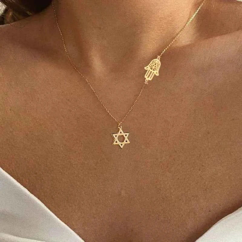 Personalized Star of David Hamsa Necklace for Women Men Gold Color Magen David Religious Jewish Star Jewelry Gifts
