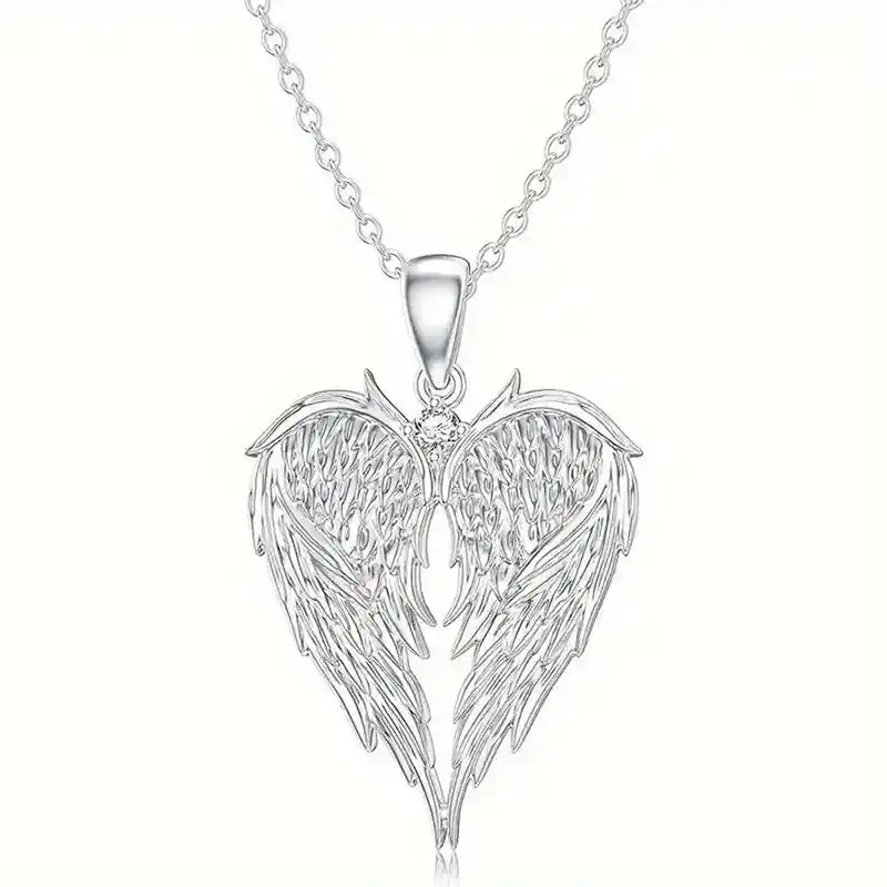 Crystal Angel Wings Heart Pendant Necklaces - Pedlar's Attic
