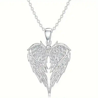 Crystal Angel Wings Heart Pendant Necklaces - Pedlar's Attic