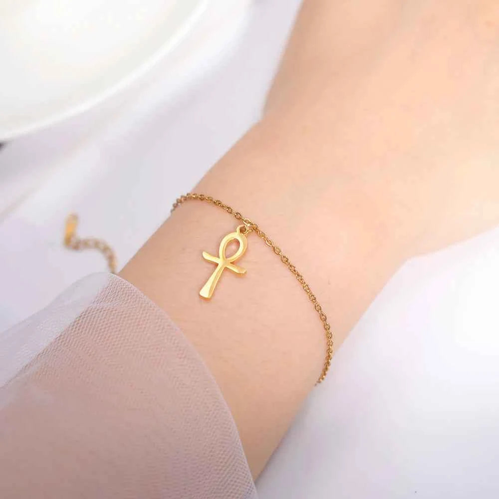 Dawapara Ankh Cross Bracelet Religious Ancient Egyptian Key To Life Prayer Amulet Supernatural Stainless Steel Jewelry