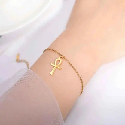 Dawapara Ankh Cross Bracelet Religious Ancient Egyptian Key To Life Prayer Amulet Supernatural Stainless Steel Jewelry - Pedlar's Attic