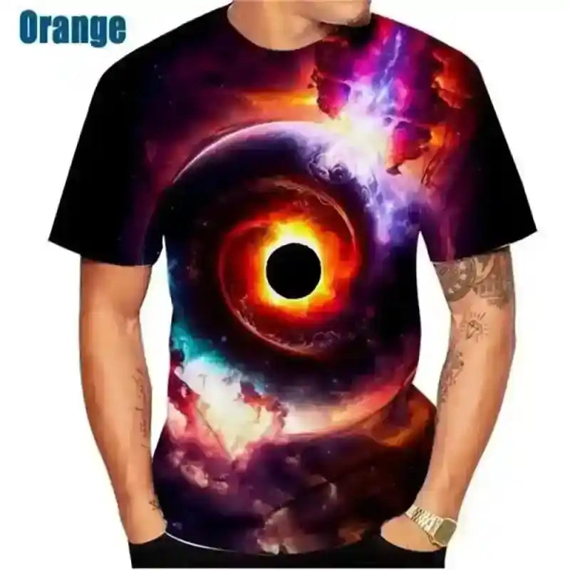 Cosmic Drift – 3D Galaxy & Space Planet Print Tee