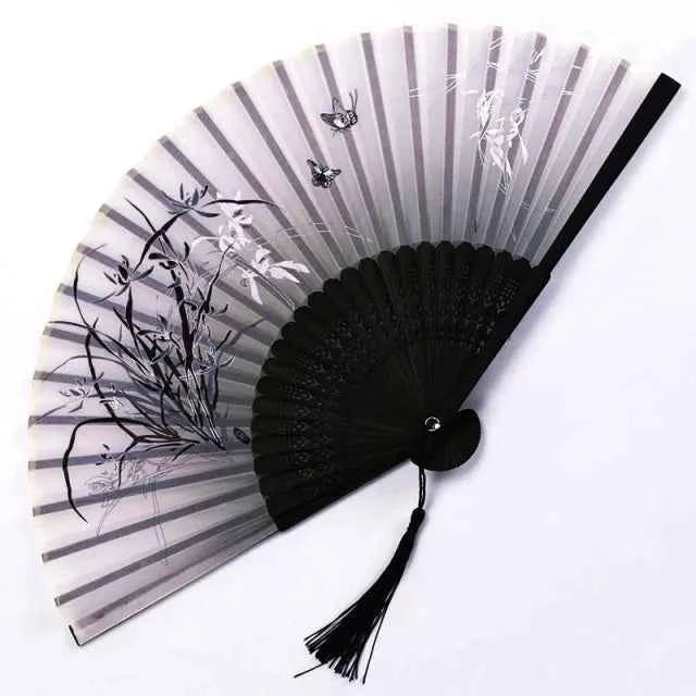 Chinese Fan Hand Folding Fan Bamboo Silk Women Black Fan Summer Female Dance Hand Folding Fan Party Gift Hand Fans For Women