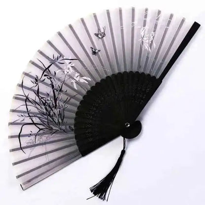 Elegant Essence Bamboo Silk Fan - Chic Black Folding Hand Fan for Dance & Summer Parties, Ideal Gift for Women - Pedlar's Attic