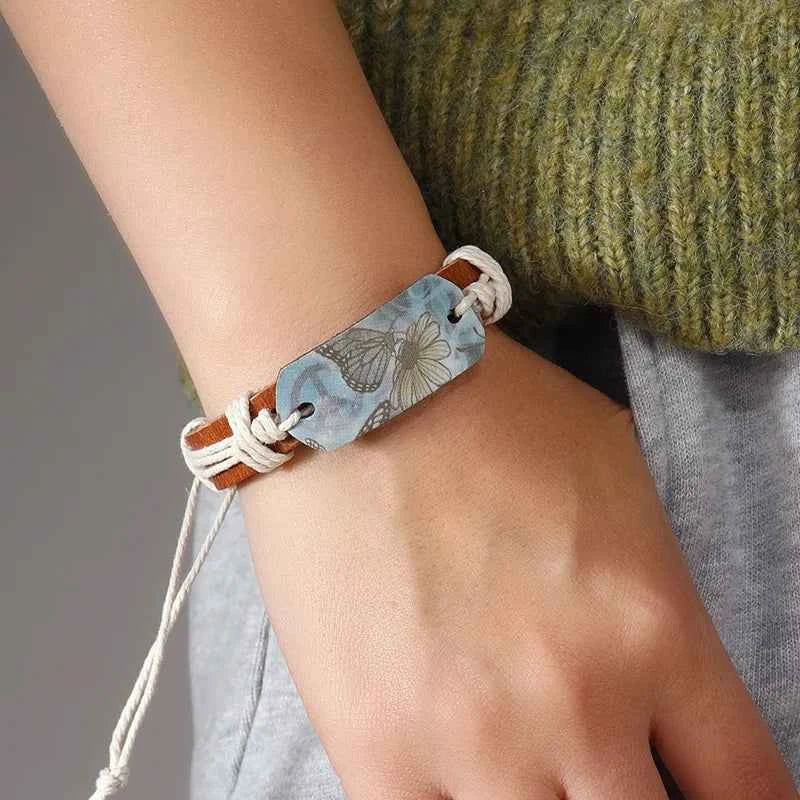 Punk New Style Handcrafted Simple Woven Butterfly Pattern Leather Bracelet for Men and Women, Personalized Clothing Accessory Bracelet