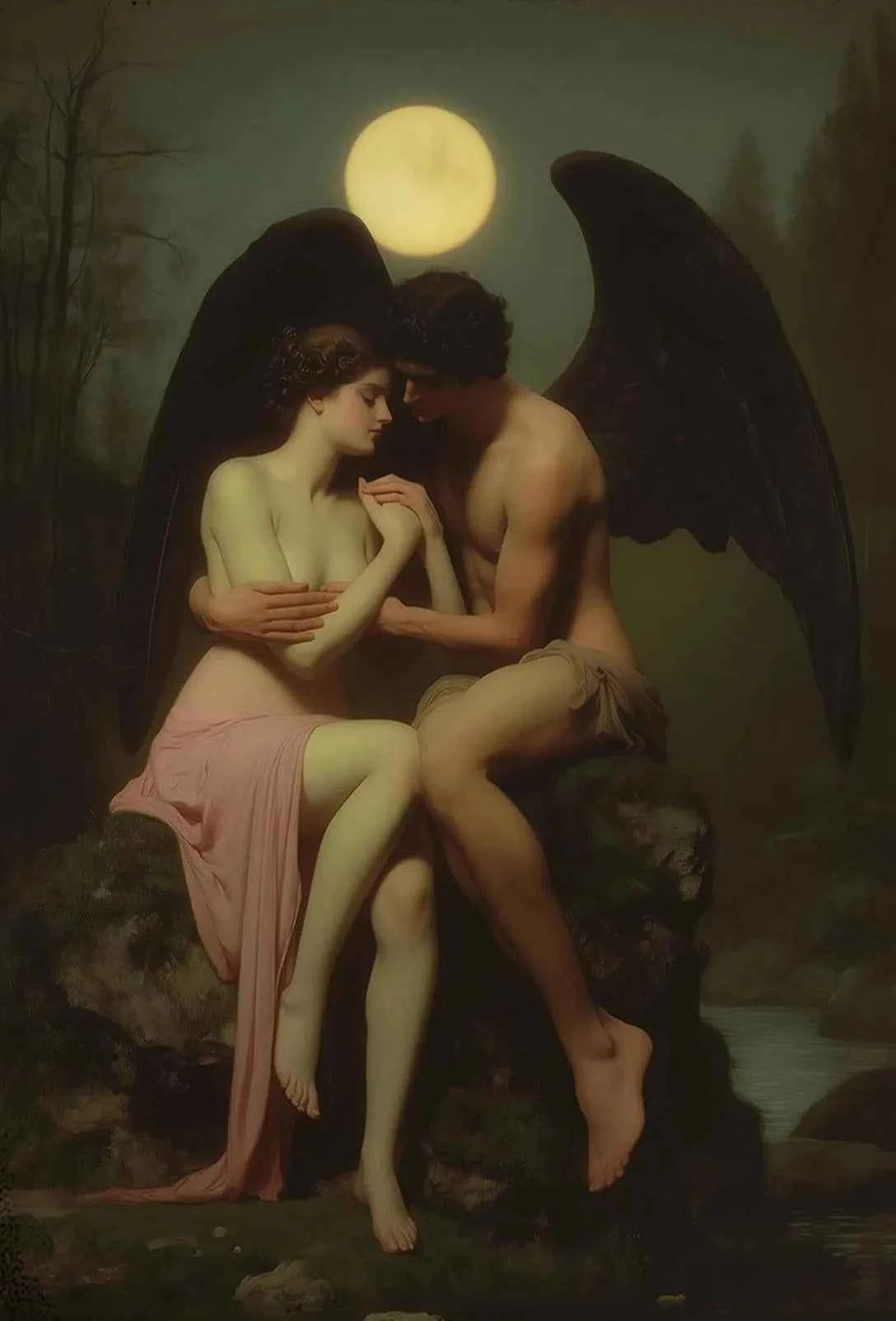 Dark Mysterious Retro Aesthetic Myth Hell Fallen Angel Portrait Poster Canvas Print Art