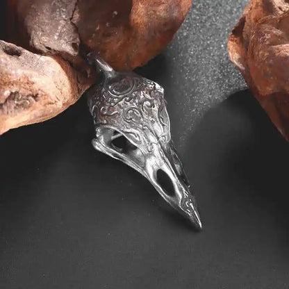Gothic Vintage Norse Gods Odin Raven Skull Pendant Necklace - Pedlar's Attic