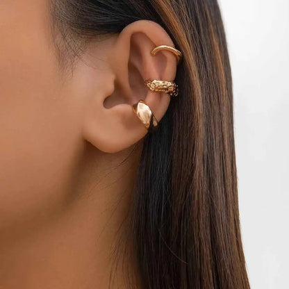 Bold & Beautiful Chunky Metal Clip Earrings Set - 3 Geometric Ear Cuffs for Trendy Women & Girls, Perfect for Y2K Style - Pedlar's Attic