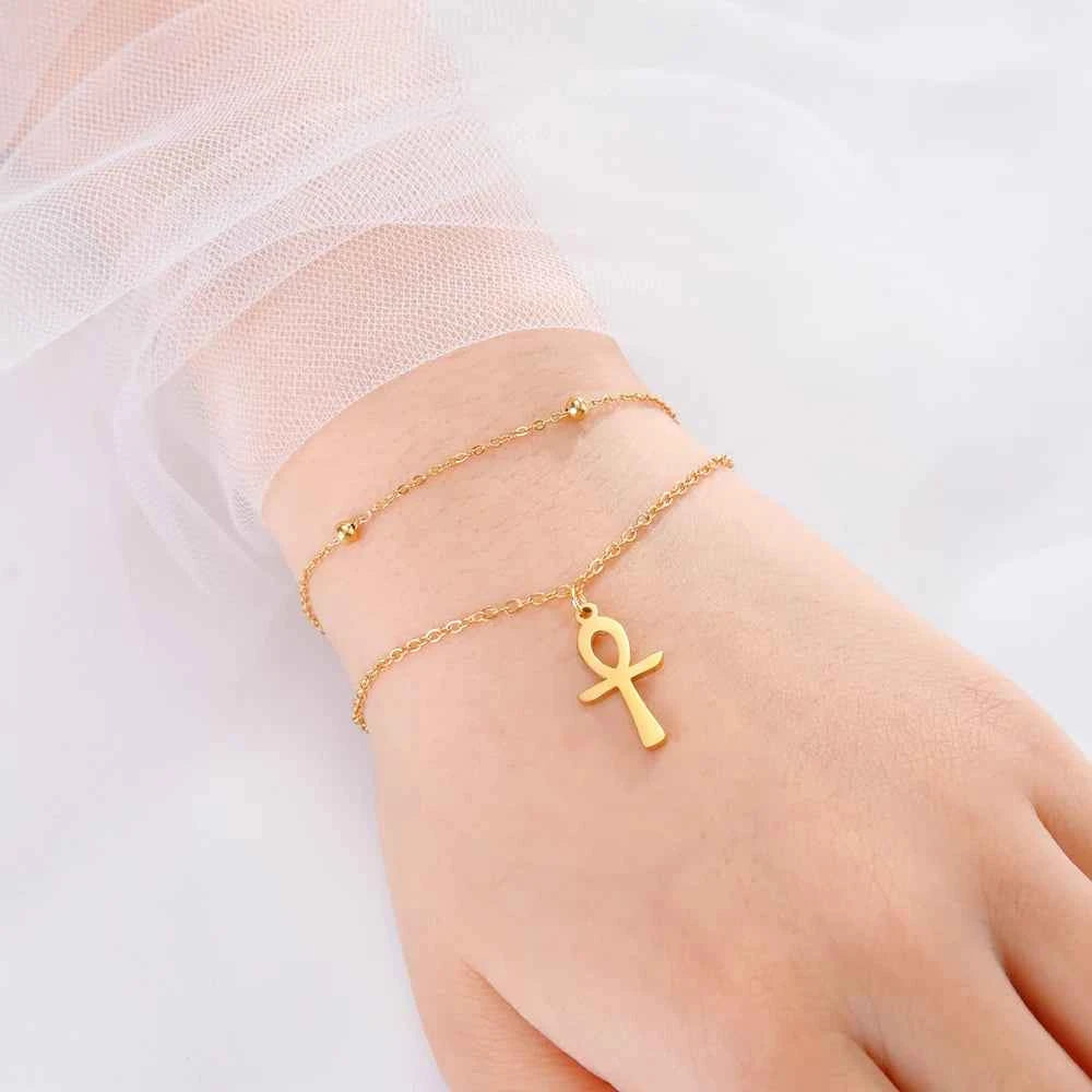 Dawapara Ankh Cross Bracelet Religious Ancient Egyptian Key To Life Prayer Amulet Supernatural Stainless Steel Jewelry