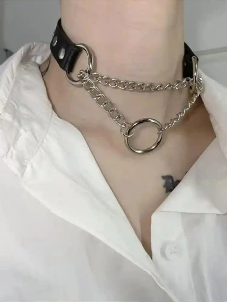 Fashion Pu Leather Ring Choker Necklace - Pedlar's Attic