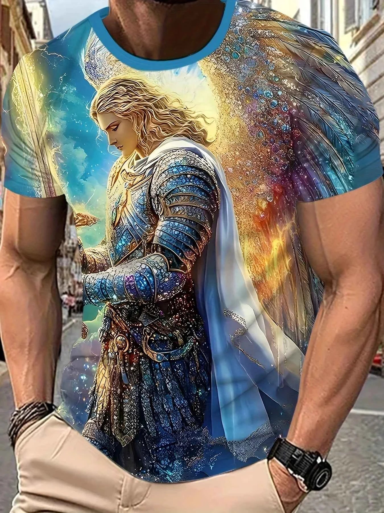Mens 3d Angel Warrior Graphic T Shirt