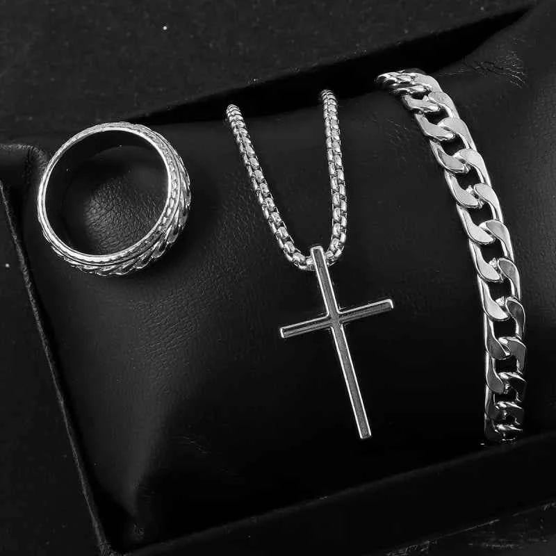 3pcs/set Punk Black Cross Pendant Necklace