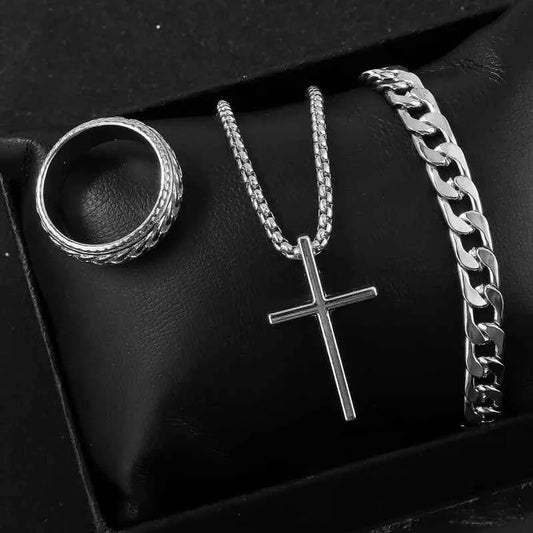 3pcs/set Punk Black Cross Pendant Necklace