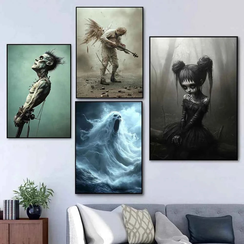 Victoria Style Skull Banquet Fallen Angels Dark Fantasy Art