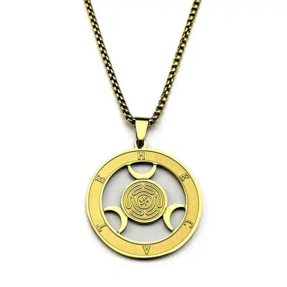 Triple Moon Goddness Hekate Wheel Stainless Steel Pendant Necklace - Pedlar's Attic