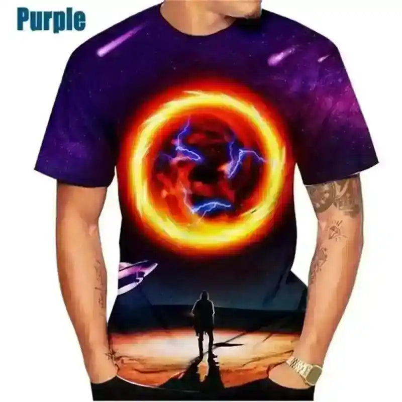 Cosmic Drift – 3D Galaxy & Space Planet Print Tee