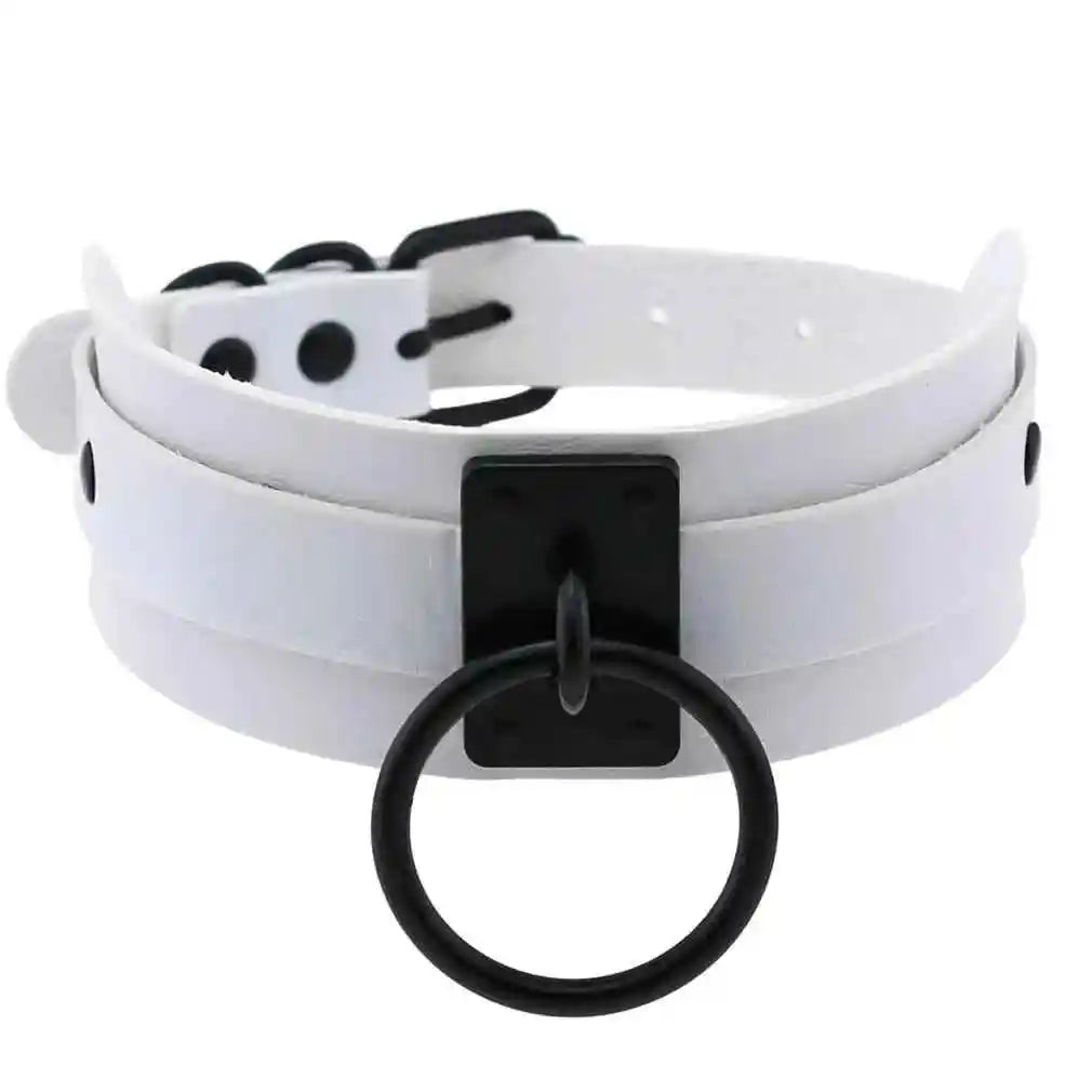 Punk Black O-Round Metal Leather Choker Collar - Pedlar's Attic