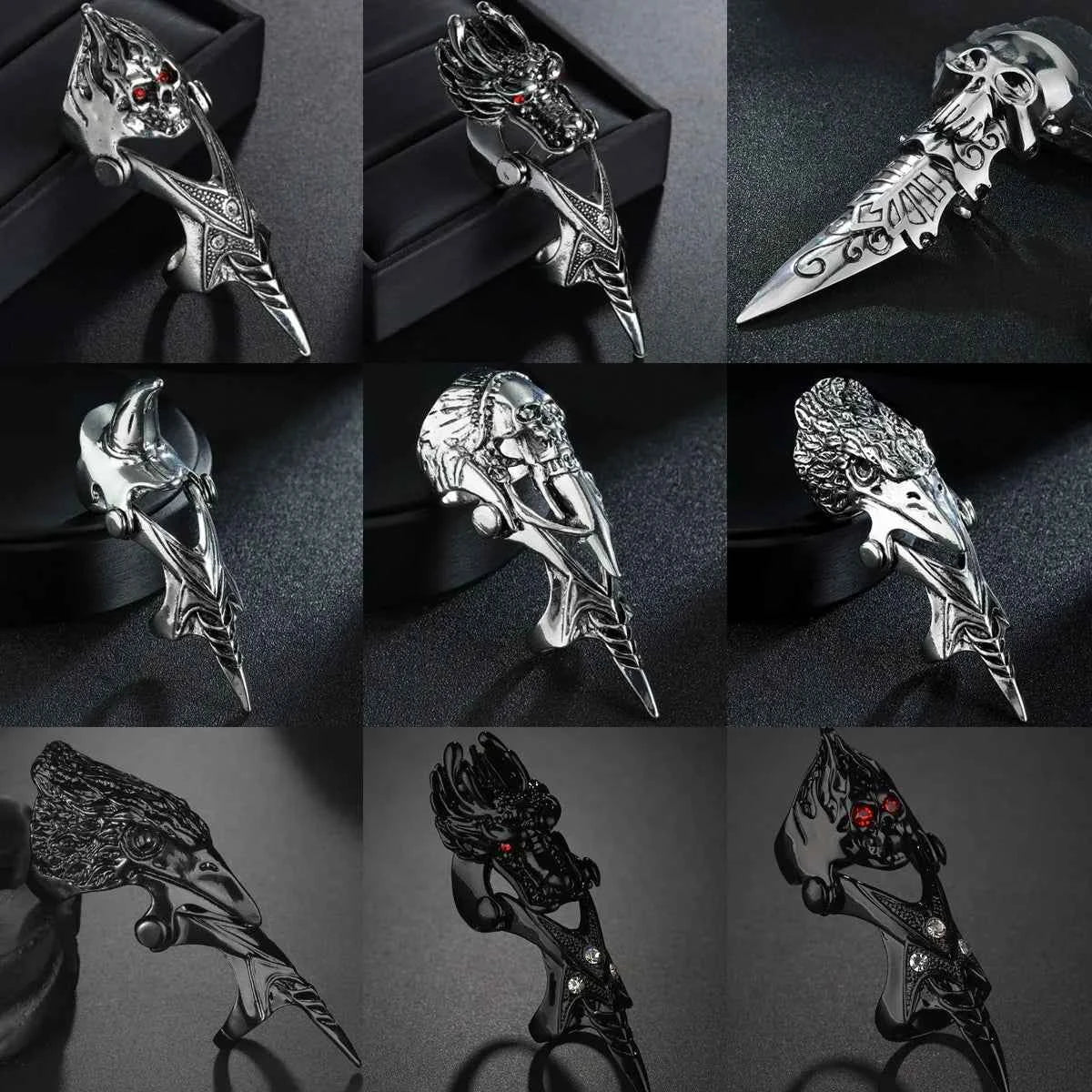Dragon Eagle Skull Joint Knuckle Full Finger Claw Ring