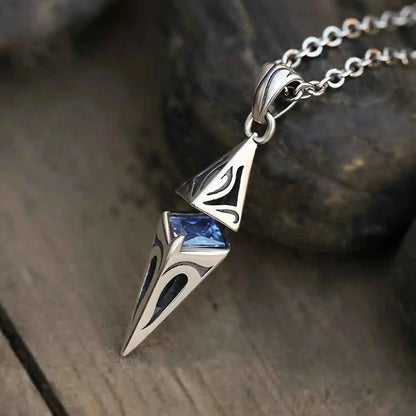 Stylish Blue Stone Man Necklaces Stainless Steel Jewelry Cube Pendant Collar Birthday Party Dad Boyfriend Valentine Gifts - Pedlar's Attic