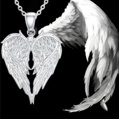 Crystal Angel Wings Heart Pendant Necklaces - Pedlar's Attic