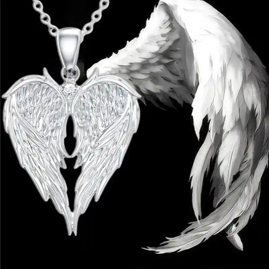 Crystal Angel Wings Heart Pendant Necklaces - Pedlar's Attic