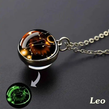 12 Constellation Necklace Starry Sky Luminous Zodiac Glass Ball Pendant Necklace Christmas Gift for Men Women - Pedlar's Attic