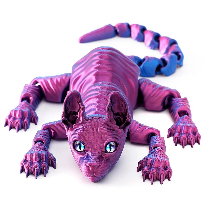 3D Printed Cat Animals Toy Realistic Hairless Figurine Articulated Cat Fidget Toy for Cat Lover Collector Home Decoration Toy