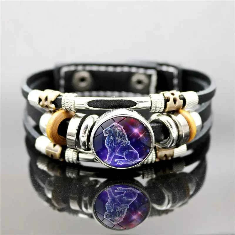 Vintage 12 Zodiac Sign Leather Bracelet