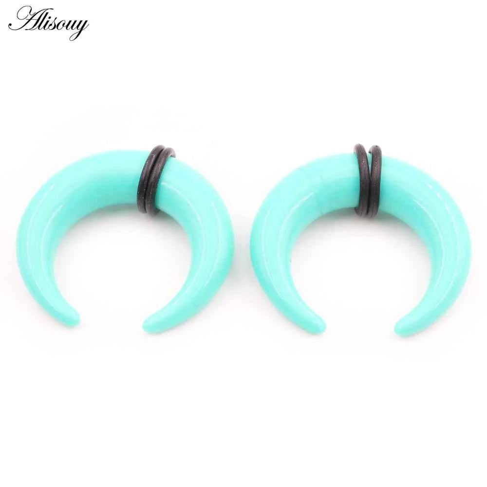 2pcs Acrylic C Sahpe Buffalo Horn Ear Pincher Septum Rings Piercing Black Ear Taper Stretcher Expander Body Jewelry 1.6mm-16mm