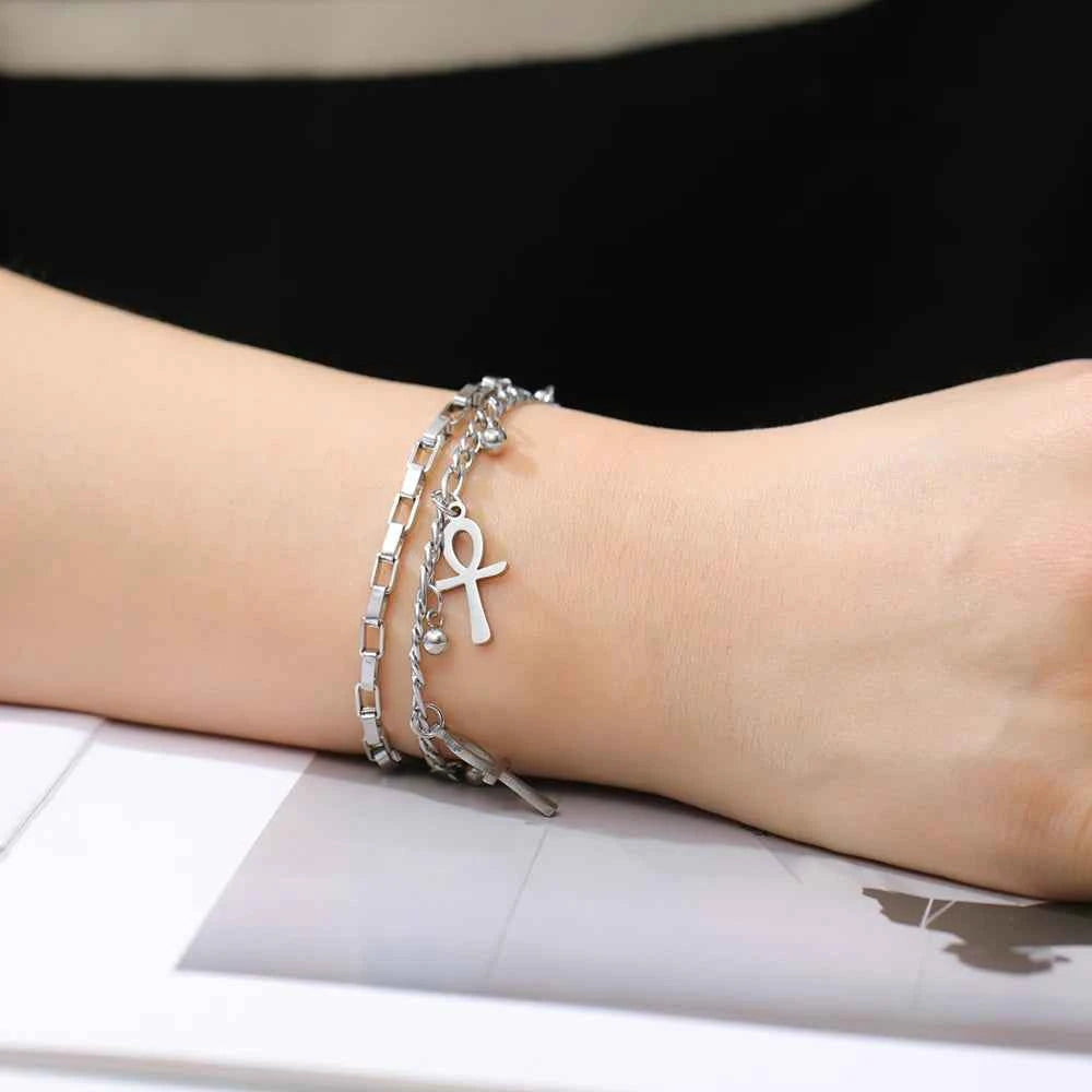 Dawapara Ankh Cross Bracelet Religious Ancient Egyptian Key To Life Prayer Amulet Supernatural Stainless Steel Jewelry