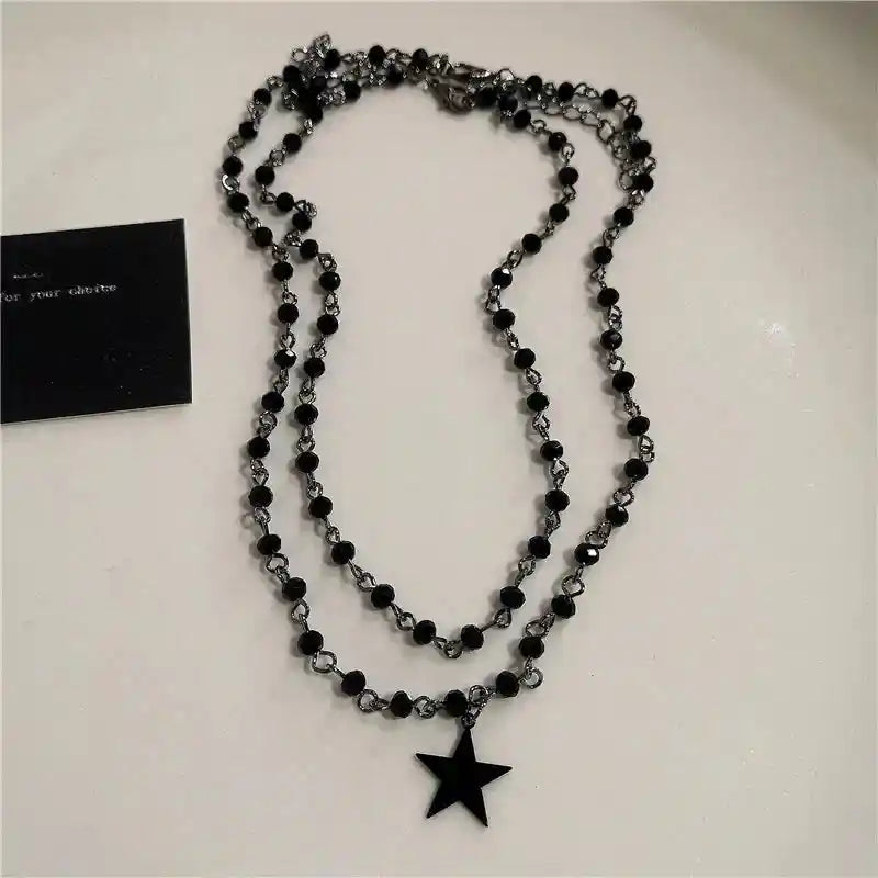 Black Star Cross, Red Heart Pendant, Ghost Claw Choker, Chain Necklace, Goth Vintage Grunge EMO Accessories - Pedlar's Attic