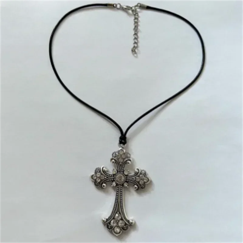 Sparkling Rhinestone Cross Choker Necklace - Bold Spiral Design for Goth & Punk Fashion Lovers - Pedlar's Attic