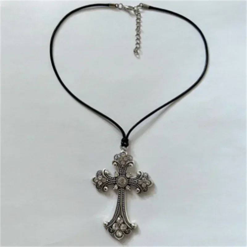 Rhinestone Cross Choker Spiral Hippie Necklace - Pedlar's Attic