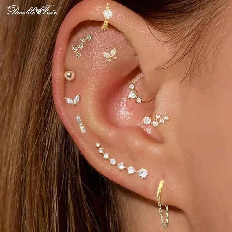Dainty Y2k Ear Piercing Helix Daith Snug Earrings for Women 1PC Cartilage Tragus Clicker Septum Ring With Chain INS Jewelry Gift