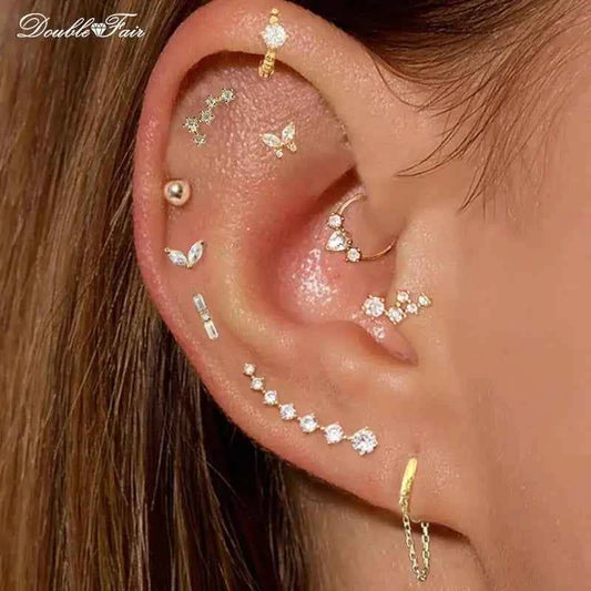 Dainty Y2k Ear Piercing Helix Daith Snug Earrings for Women 1PC Cartilage Tragus Clicker Septum Ring With Chain INS Jewelry Gift