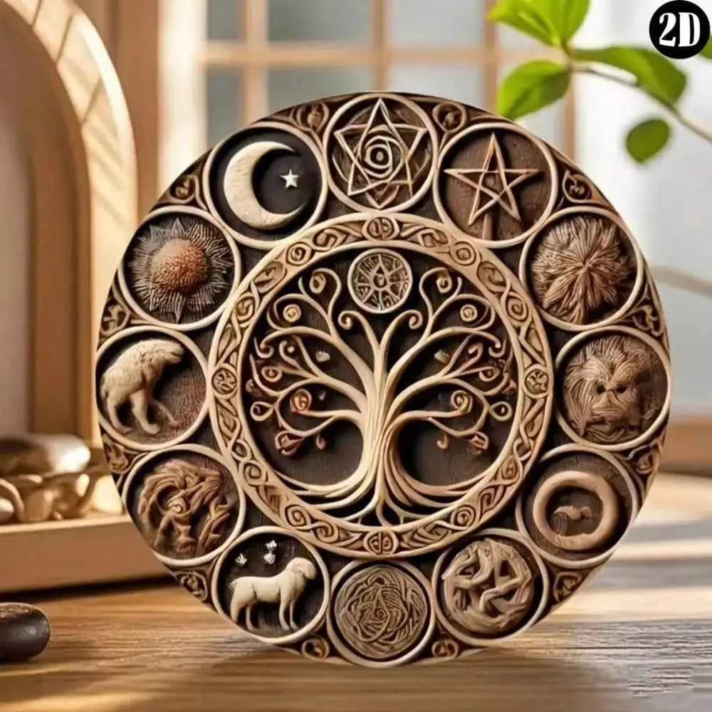 Zodiac Natural Symbols Plaque, Witchcraft Pagan Home Bar Decor, Ideal Holiday Gift for Cafe Garage