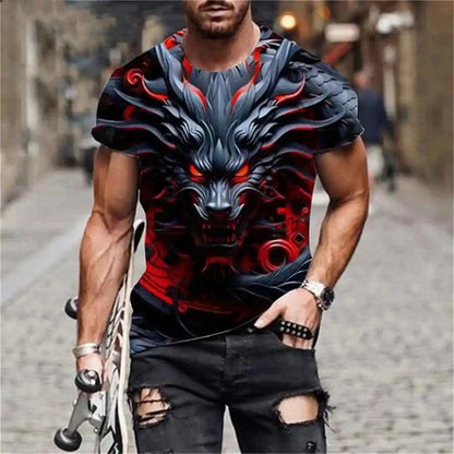 Dragon Printed Casual Short Sleeve Tee - Pedlar's Attic