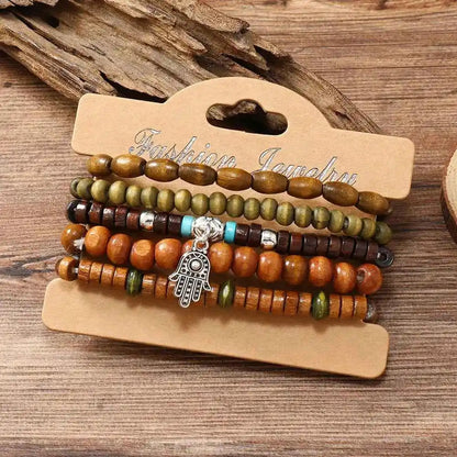 Ethnic 4-5pc/set wood bead tree Cactus Charms bracelets - Pedlar's Attic