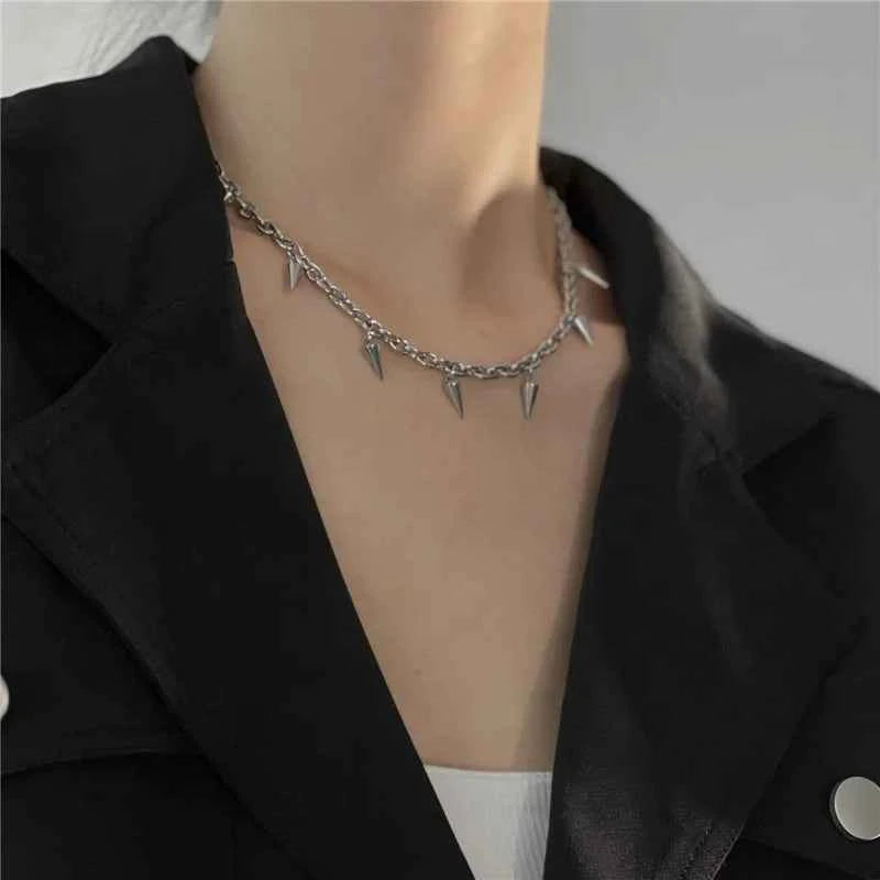Stainless Steel Chains Rivet Choker Necklace for Men Women Hiphop Punk Neck Chains Short Collar Necklaces Wolf Tooth Jewelry New