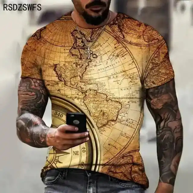 Lost & Found – Retro Maps, Compass & Celestial 3D Print Tee