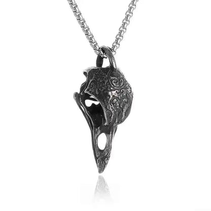 Gothic Vintage Norse Gods Odin Raven Skull Pendant Necklace - Pedlar's Attic