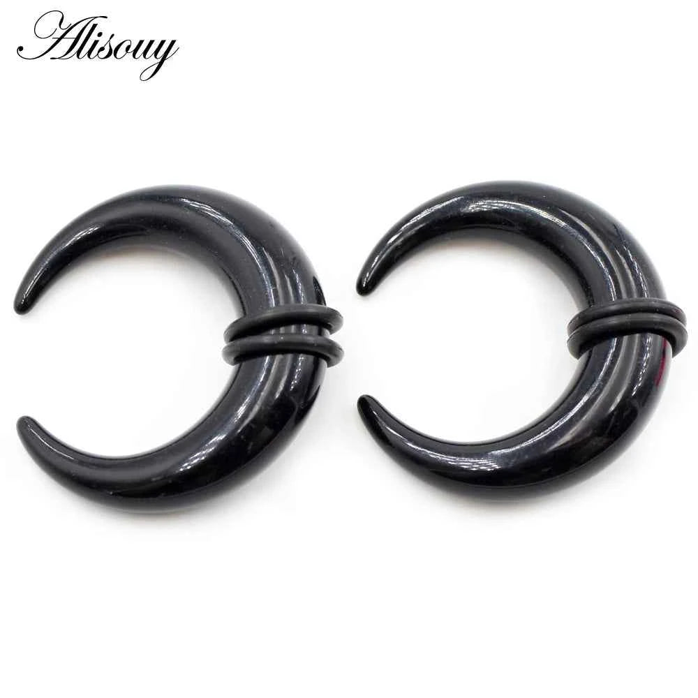 2pcs Acrylic C Sahpe Buffalo Horn Ear Pincher Septum Rings Piercing Black Ear Taper Stretcher Expander Body Jewelry 1.6mm-16mm