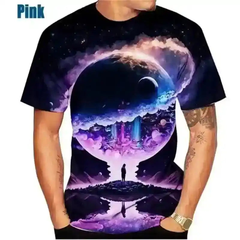 Cosmic Drift – 3D Galaxy & Space Planet Print Tee