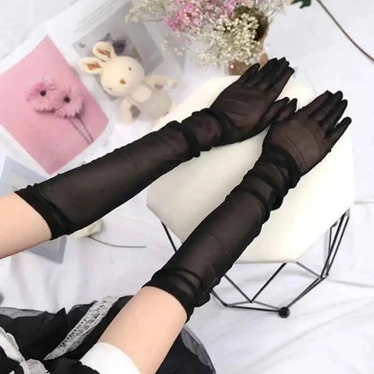 LuxeLace Black Fishnet Over Elbow Gloves - Sexy, Breathable Lace with Seamless Elasticity for Confident Sun Protection - Pedlar's Attic