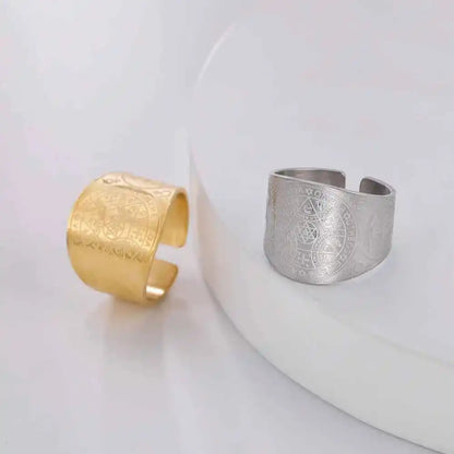 Dawapara Enochian Magic Angel Ring Solomon Kabbalah Protection Amulet Stainless Steel Hexagram Triangle Religious Jewelry - Pedlar's Attic