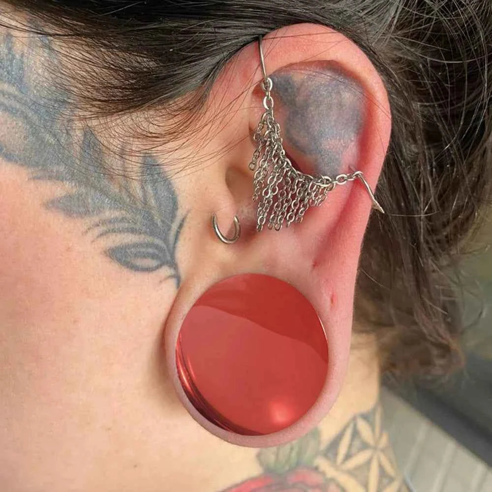 2PCS Fashin Waist Drum Green/Red Glass Ear Tunnel&Plugs Round Night Light Solid Ear Expander Strengthed Ear Weight Body Jewelry - Pedlar's Attic