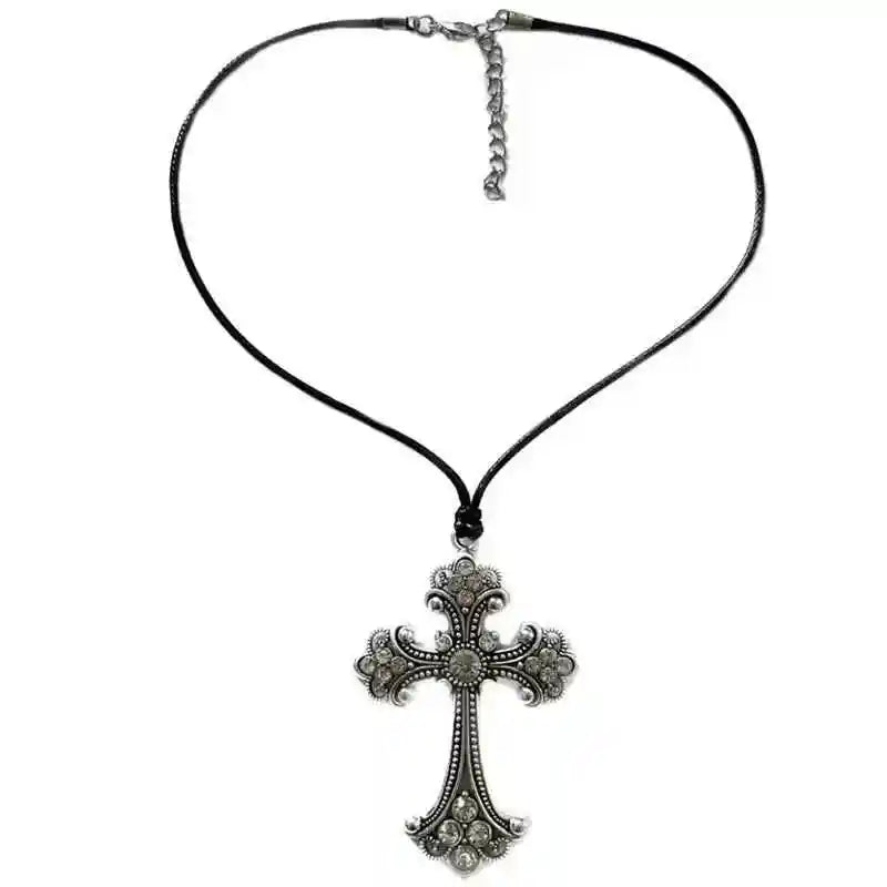 Rhinestone Cross Choker Spiral Hippie Necklace - Pedlar's Attic