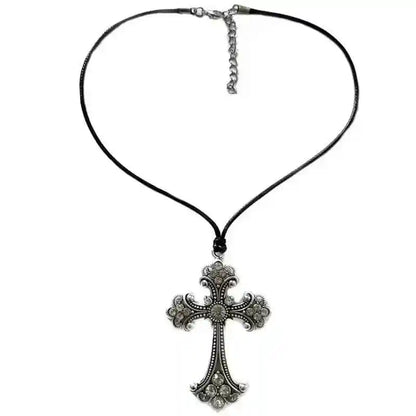 Rhinestone Cross Choker Spiral Hippie Necklace - Pedlar's Attic