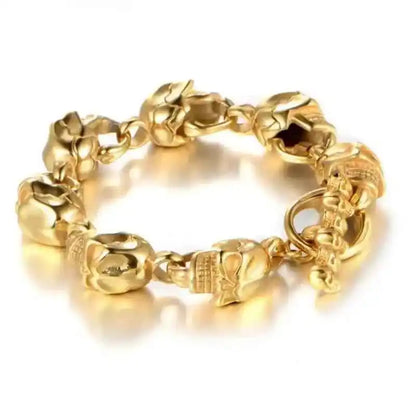 Stainless Steel Nordic Double Wolf Head Bracelet - Pedlar's Attic