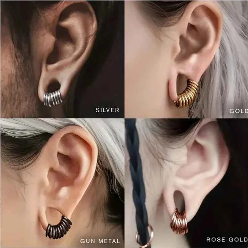 5pcs Punk Stainless Steel Piercing Creative Earrings